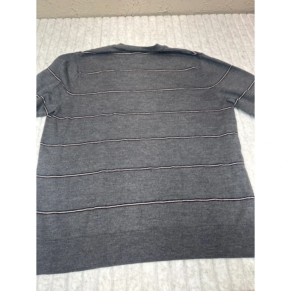 Banana Republic Mens XL Gray Striped 100% Merino‎ Wool V-Neck Sweater